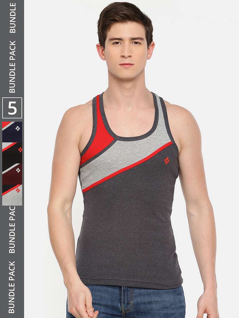 men pack of 5 color block scoop neck vest