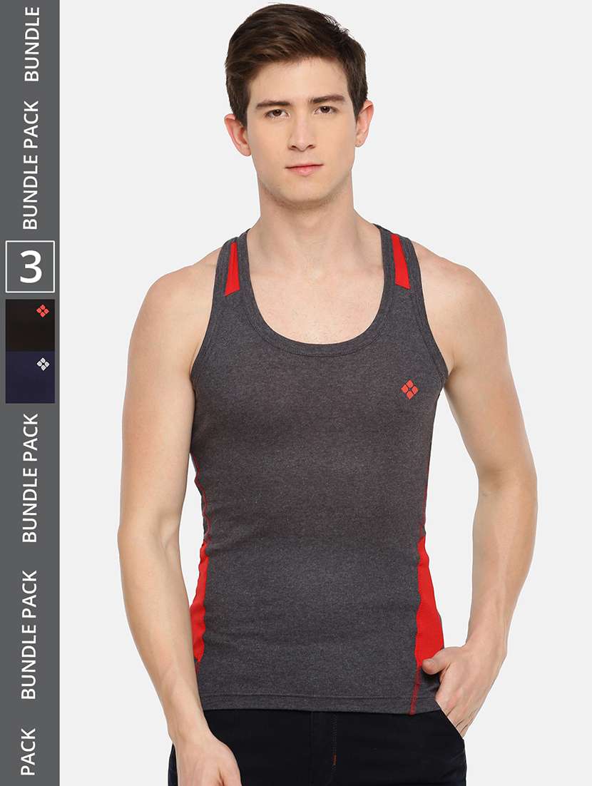 men pack of 3 color block scoop neck vest
