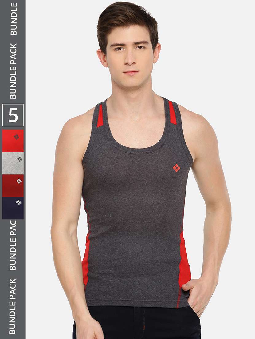 men pack of 5 color block scoop neck vest