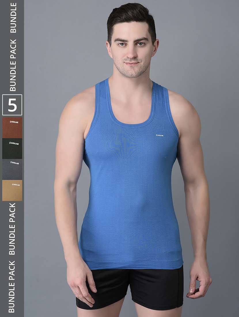 men pack of 5 solid scoop neck vest