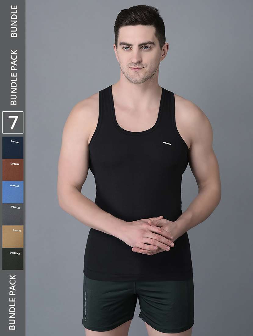 men pack of 7 solid scoop neck vest