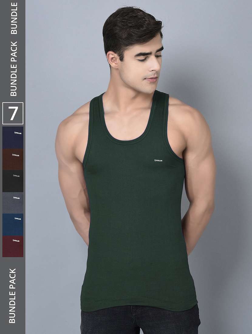 men pack of 7 solid scoop neck vest
