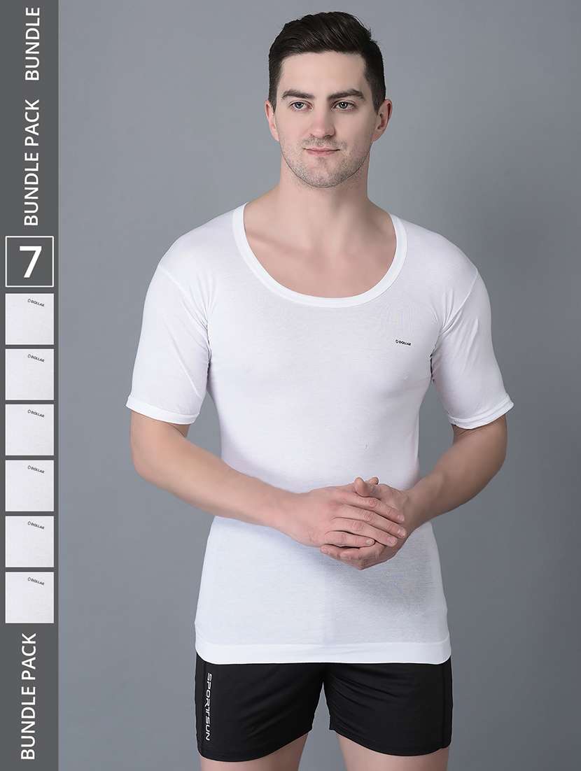men pack of 7 solid scoop neck vest
