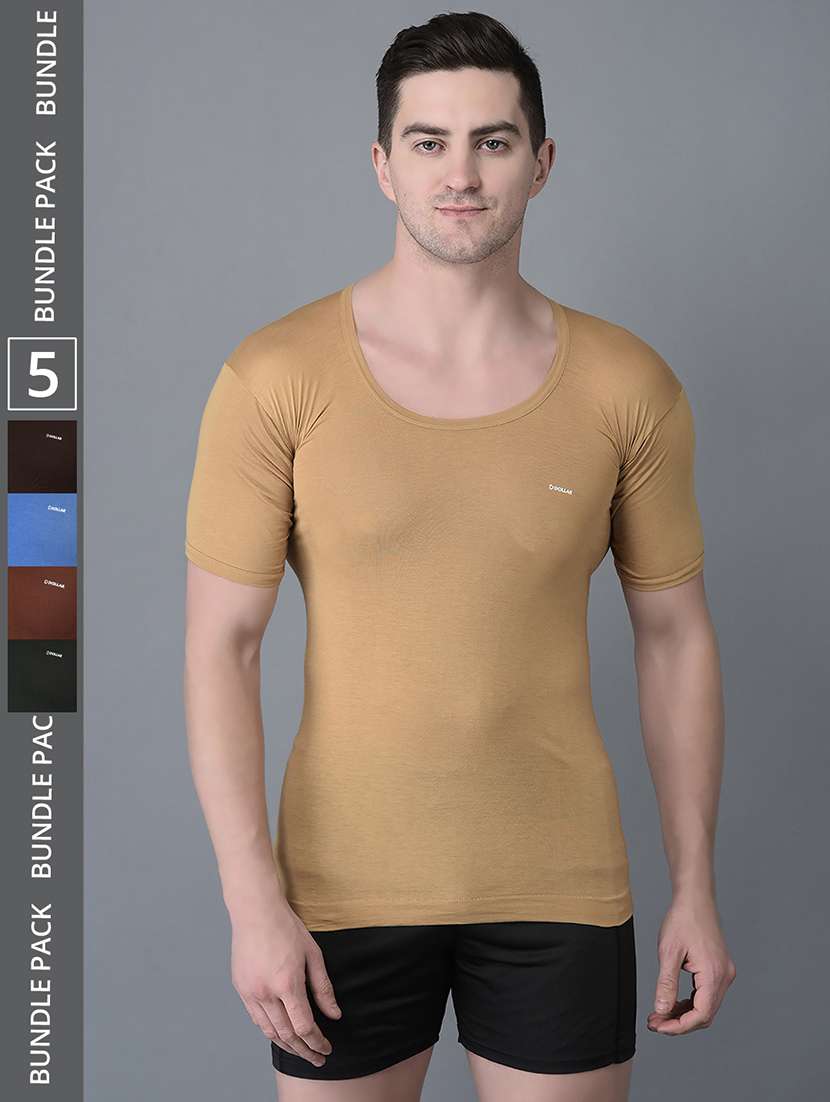 men pack of 5 solid scoop neck vest