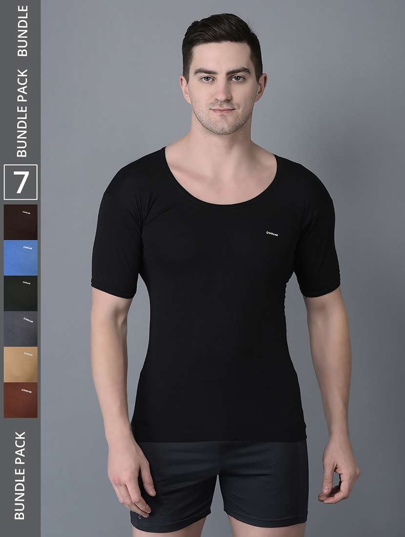 men pack of 7 solid scoop neck vest