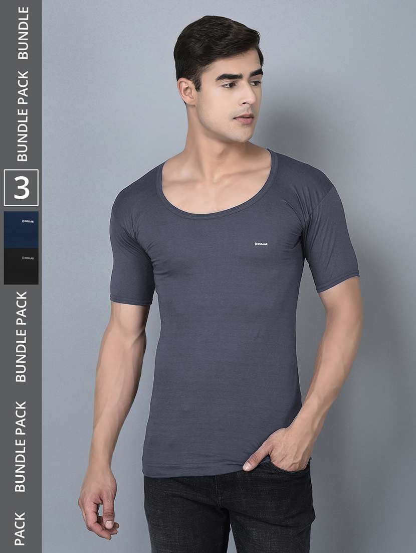 men pack of 3 solid scoop neck vest