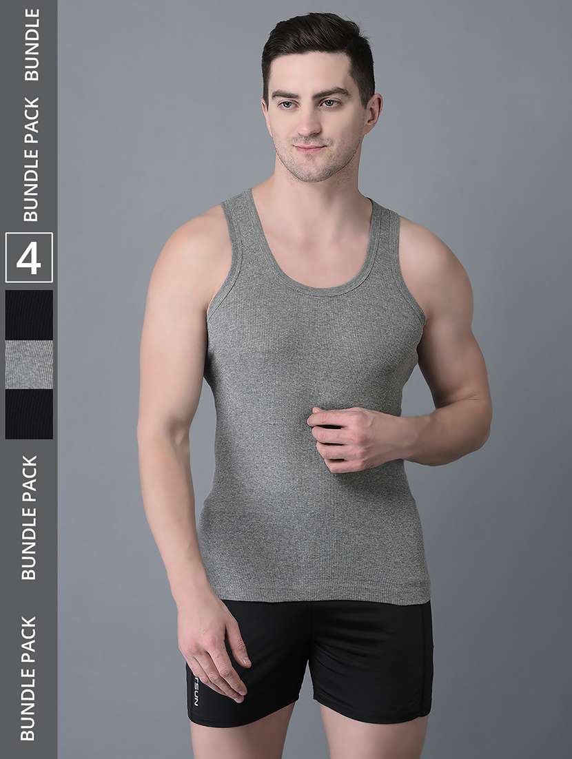 men pack of 4 solid scoop neck vest