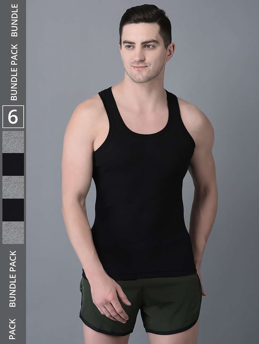 men pack of 6 solid scoop neck vest