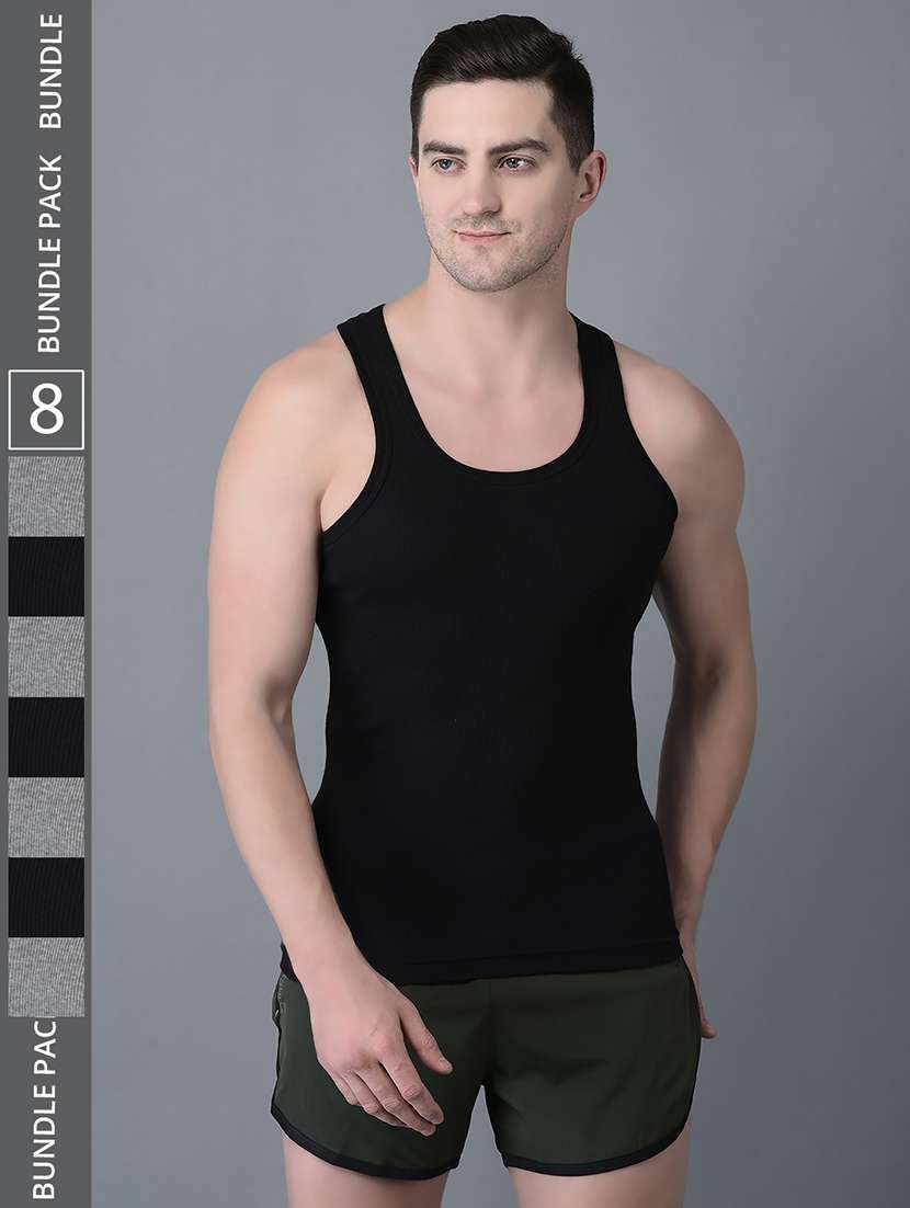 men pack of 8 solid scoop neck vest