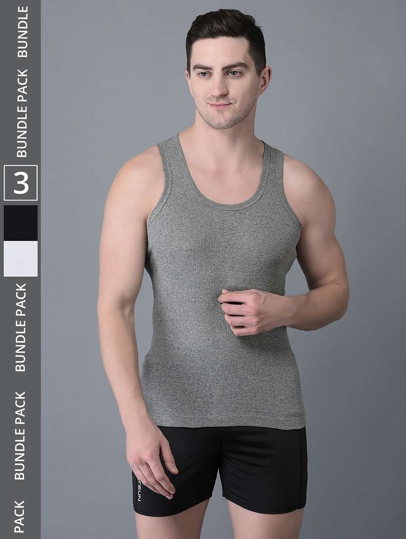 men pack of 3 solid scoop neck vest