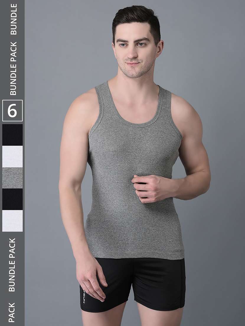men pack of 6 solid scoop neck vest