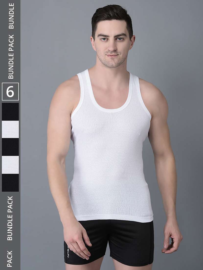 men pack of 6 solid scoop neck vest