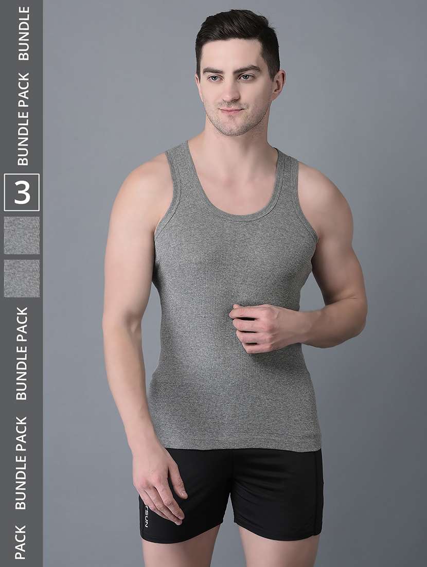 men pack of 3 solid scoop neck vest