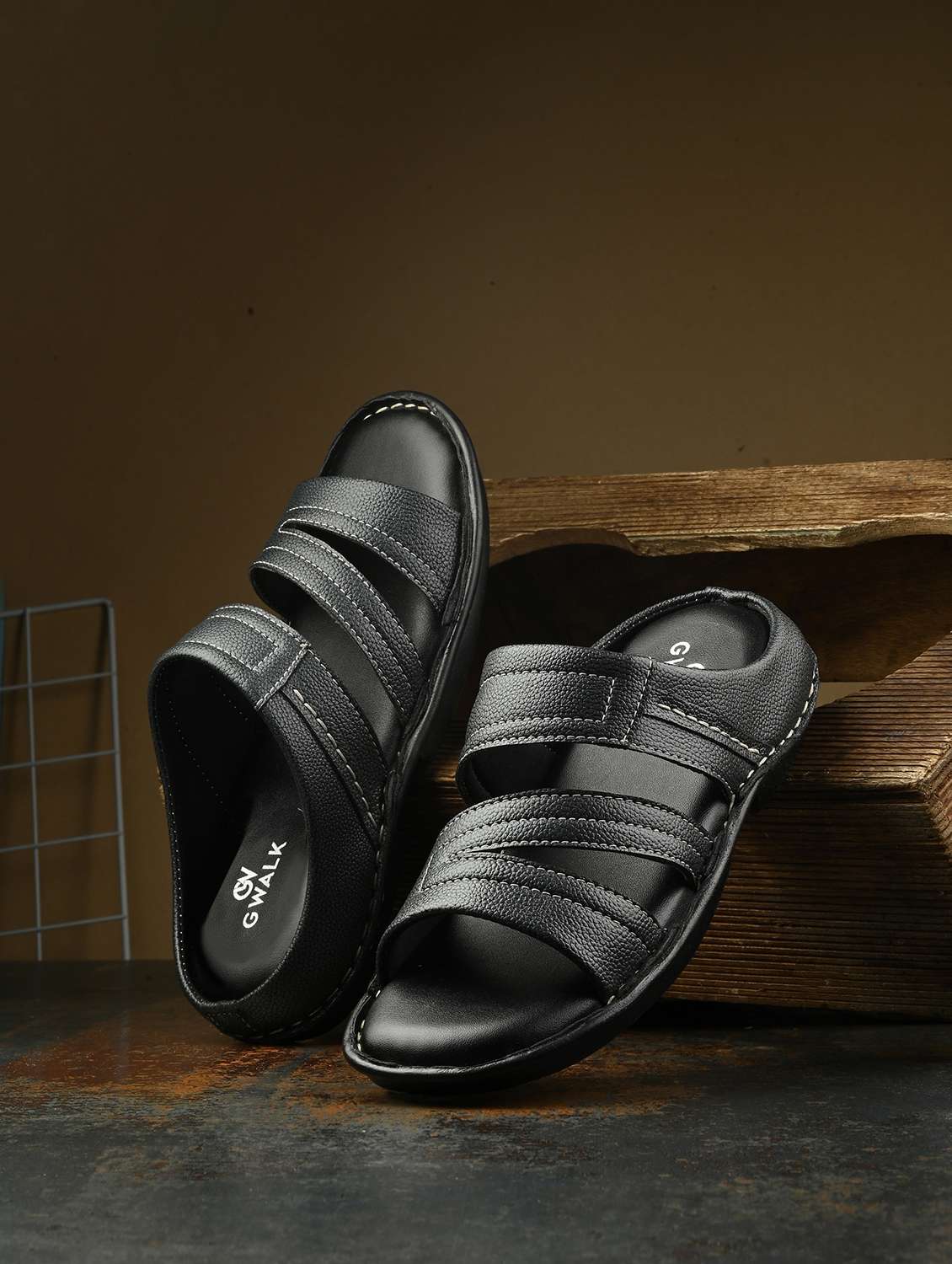 men black slip on sandal