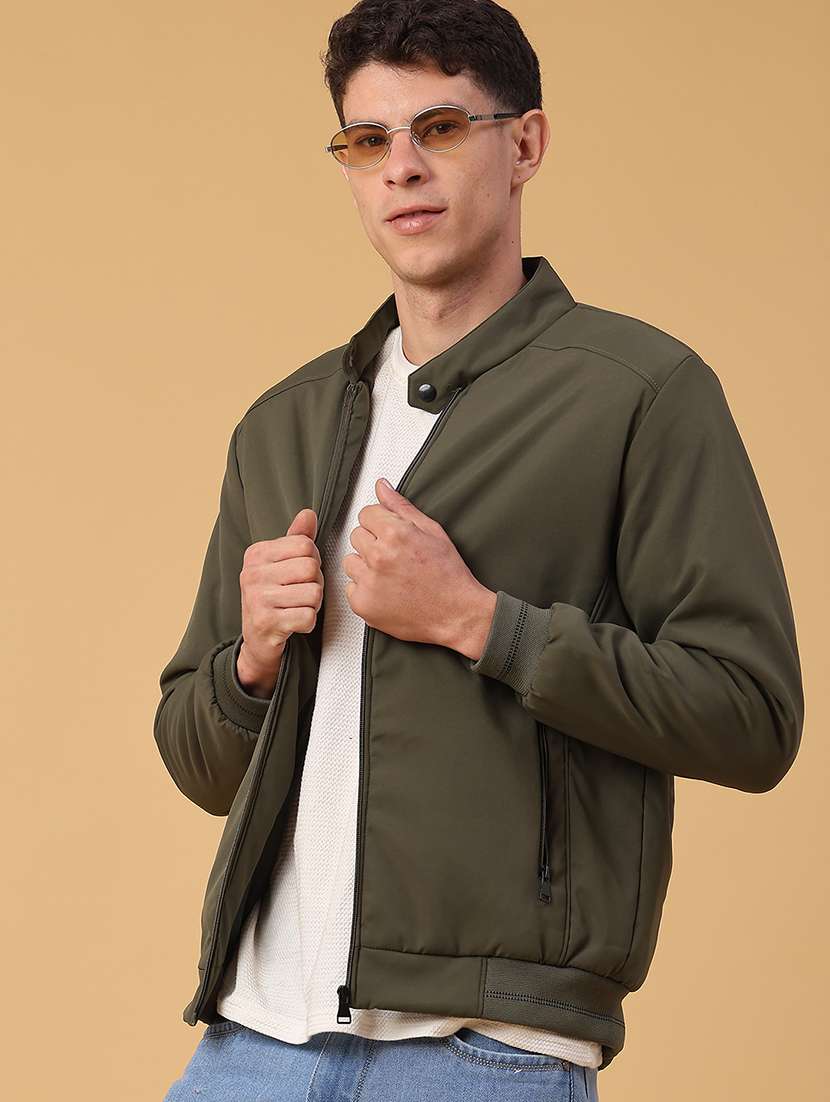men solid long sleeve bomber jacket