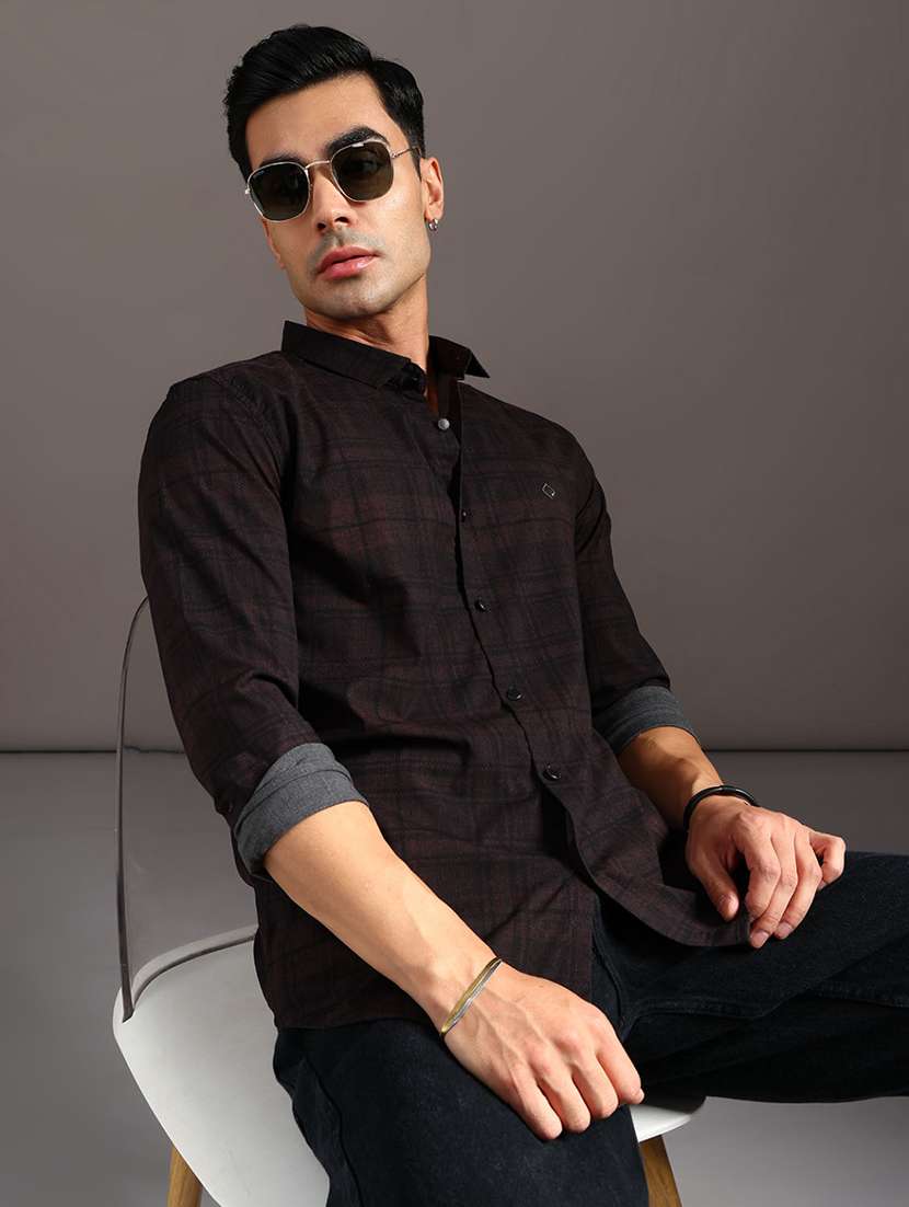 men checkered long sleeve regular fit casual shirt