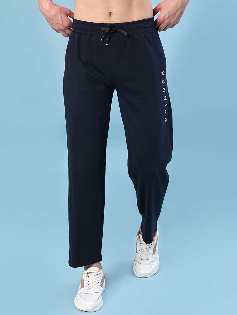 men solid mid rise full length track pant