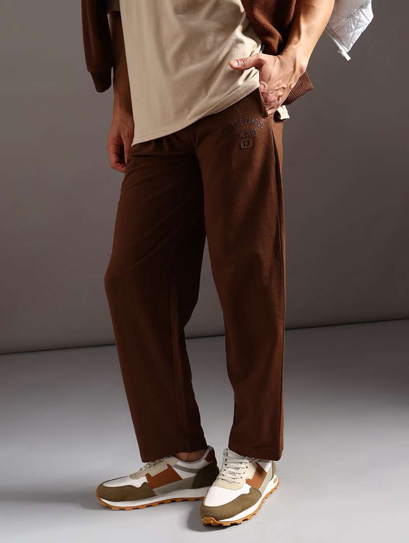 men solid mid rise full length track pant