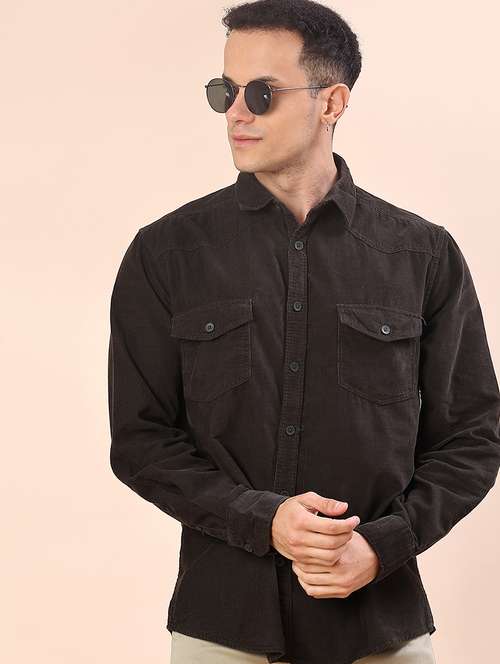 men solid collared long sleeve shacket - 21970624 -  Standard Image - 0