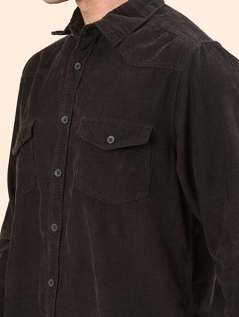 men solid collared long sleeve shacket - 21970624 -  Standard Image - 5