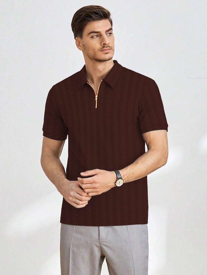 men textured short sleeve polo t-shirt
