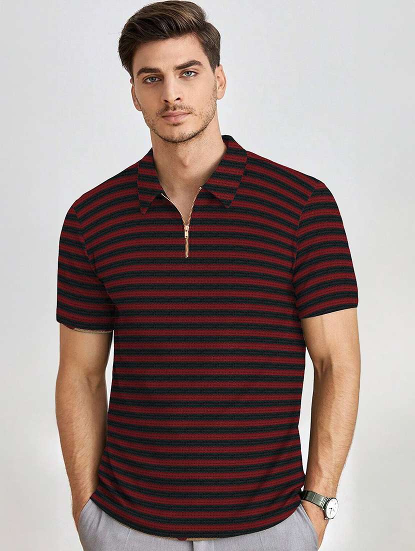 men striped short sleeve polo t-shirt