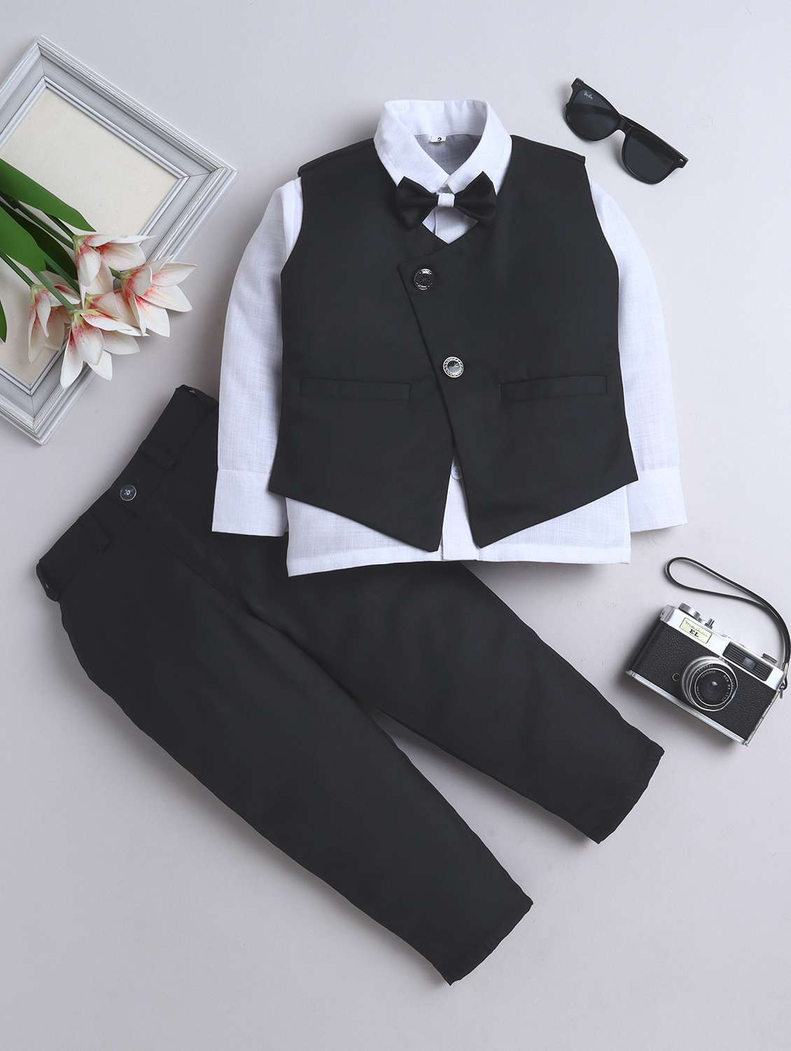 boys solid waistcoat and trouser set