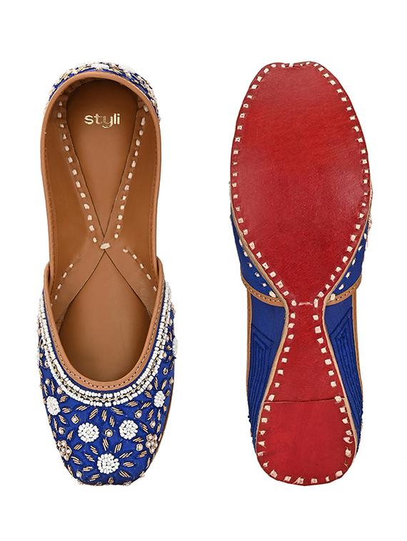 women blue emebllished slip on juti - 21970880 - Standard Image - 5