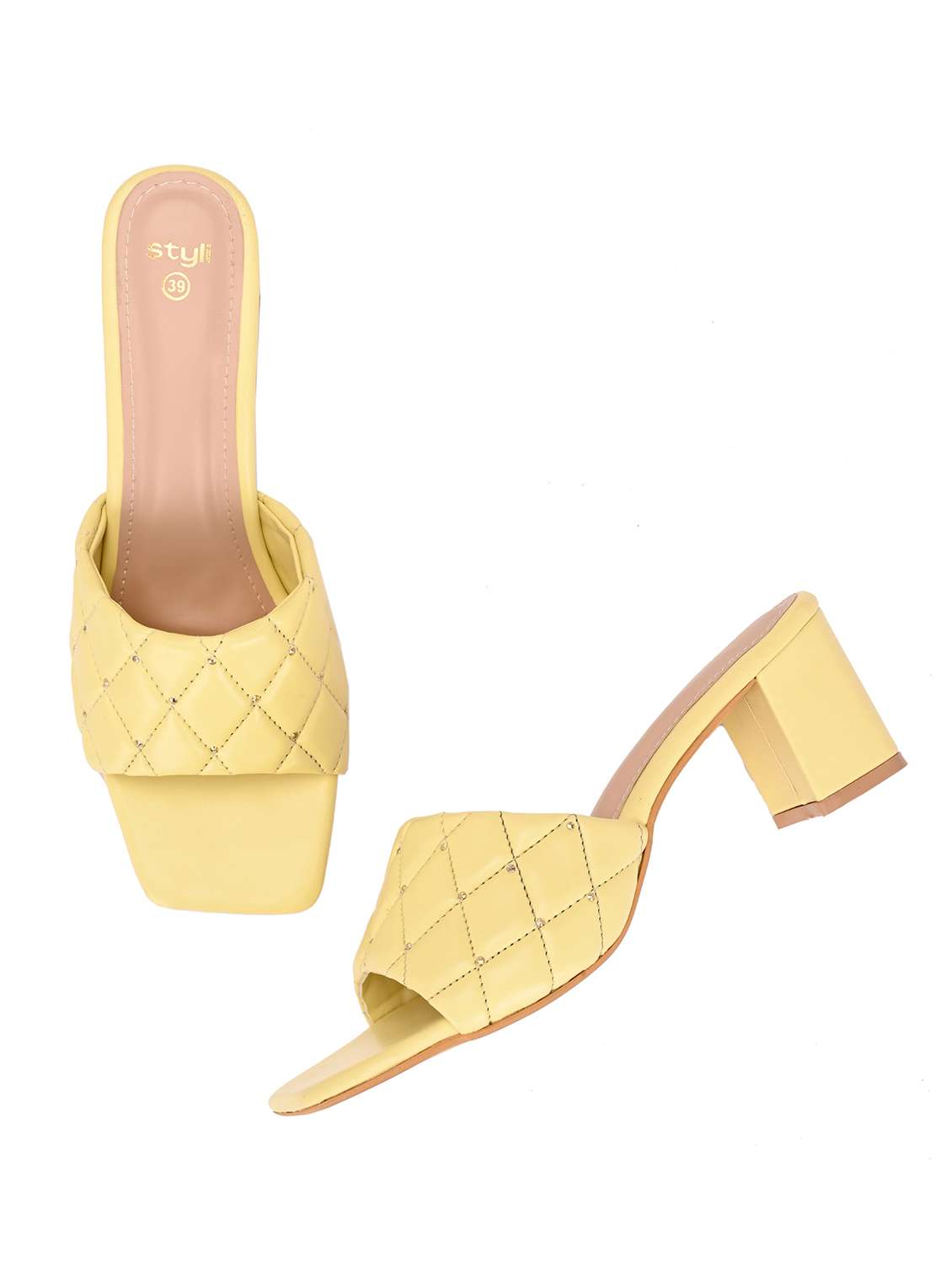 women yellow solid slip on block heel  - 21970885 -  Standard Image - 3