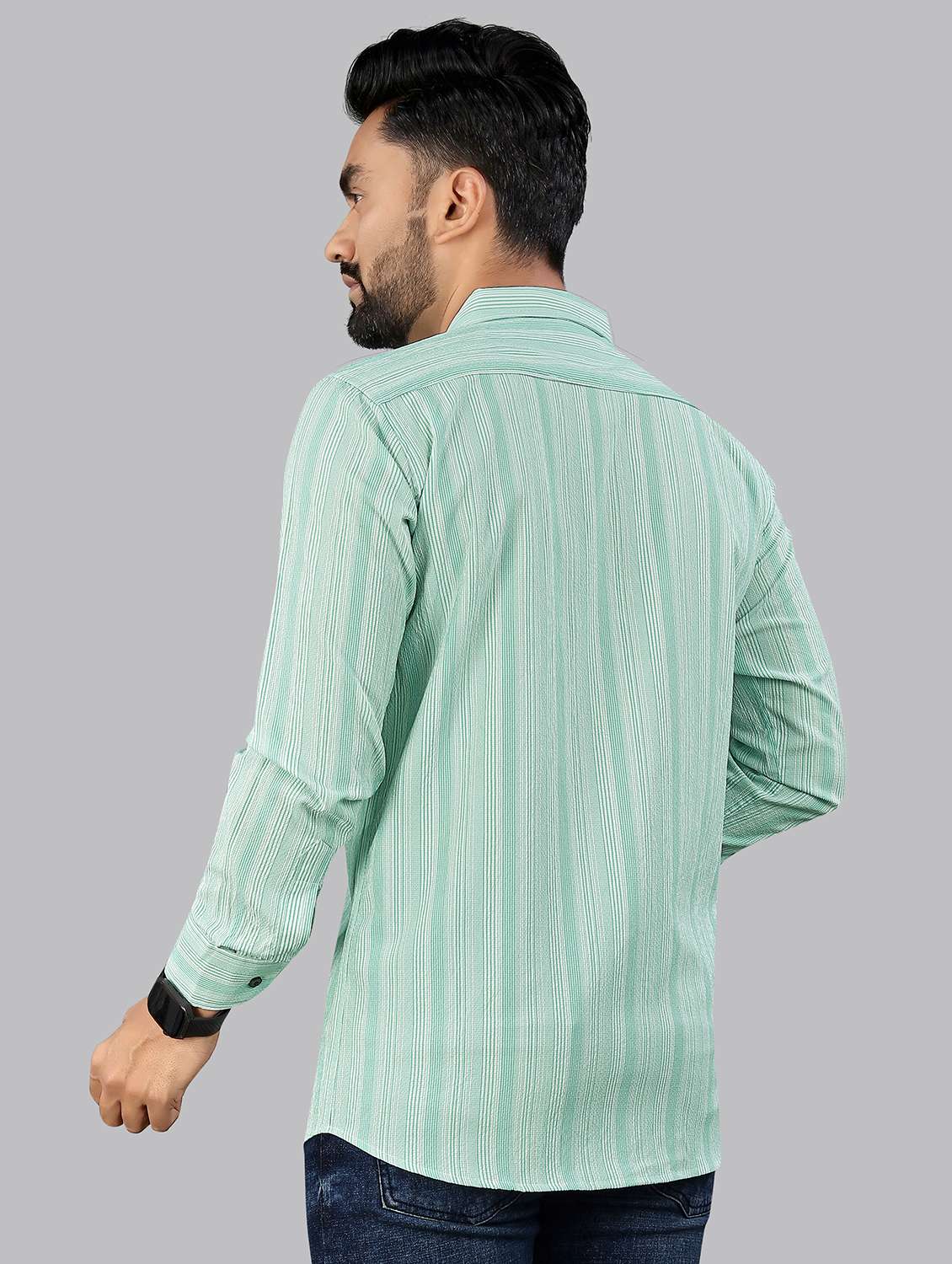 green cotton lycra casual shirt - 21970886 - Standard Image - 3