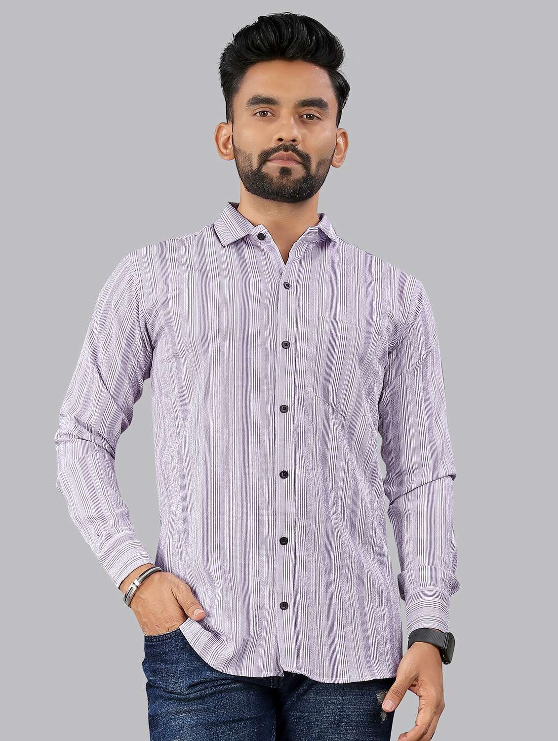 purple cotton lycra casual shirt - 21970889 - Zoom Image - 0