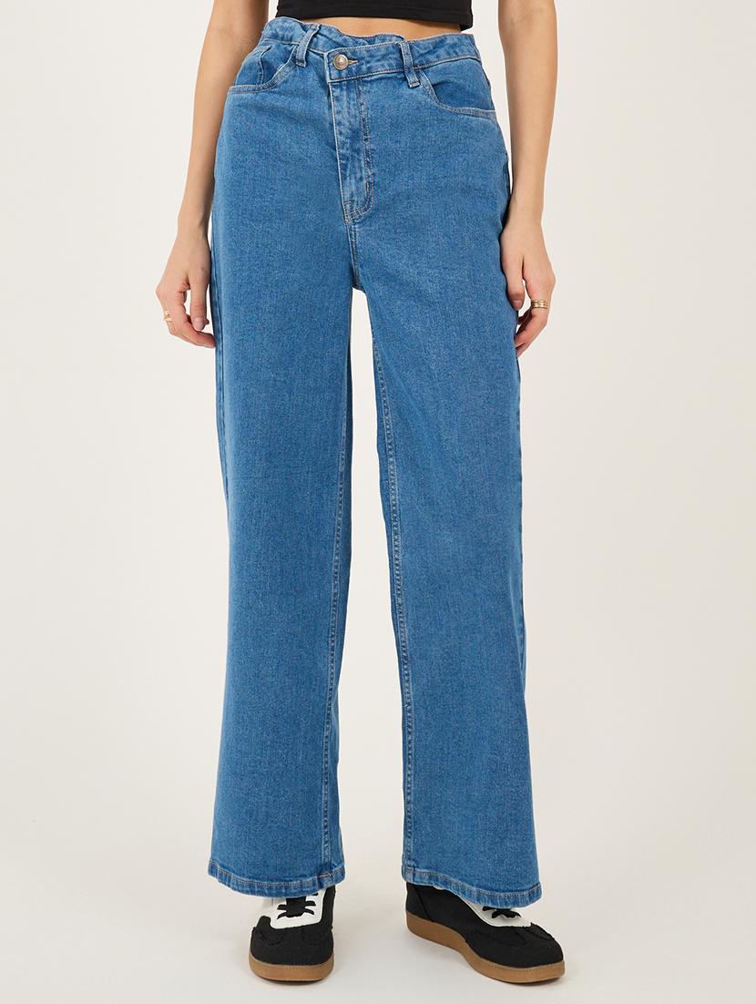 women solid high rise wide leg jean - 21970923 -  Zoom Image - 0