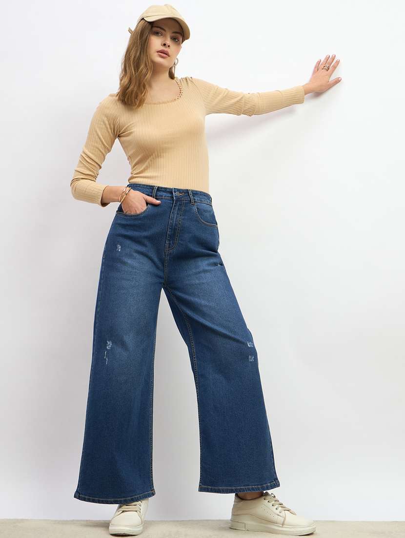 women solid high rise wide leg jean - 21970930 -  Standard Image - 3
