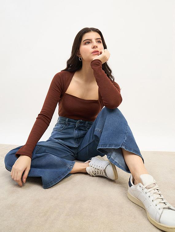 women solid high rise wide leg jean - 21970931 - Standard Image - 3