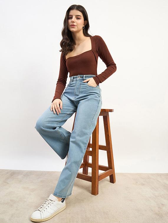 women solid high rise wide leg jean - 21970932 - Standard Image - 3