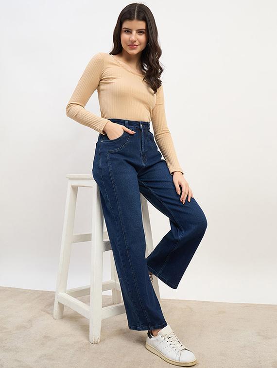 women washed high rise straight fit jean - 21970934 - Standard Image - 5