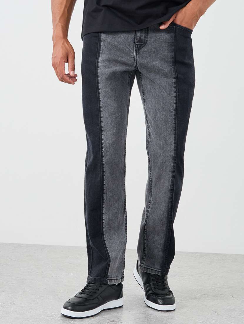 men color blocked mid rise straight fit jeans - 21970947 -  Zoom Image - 0