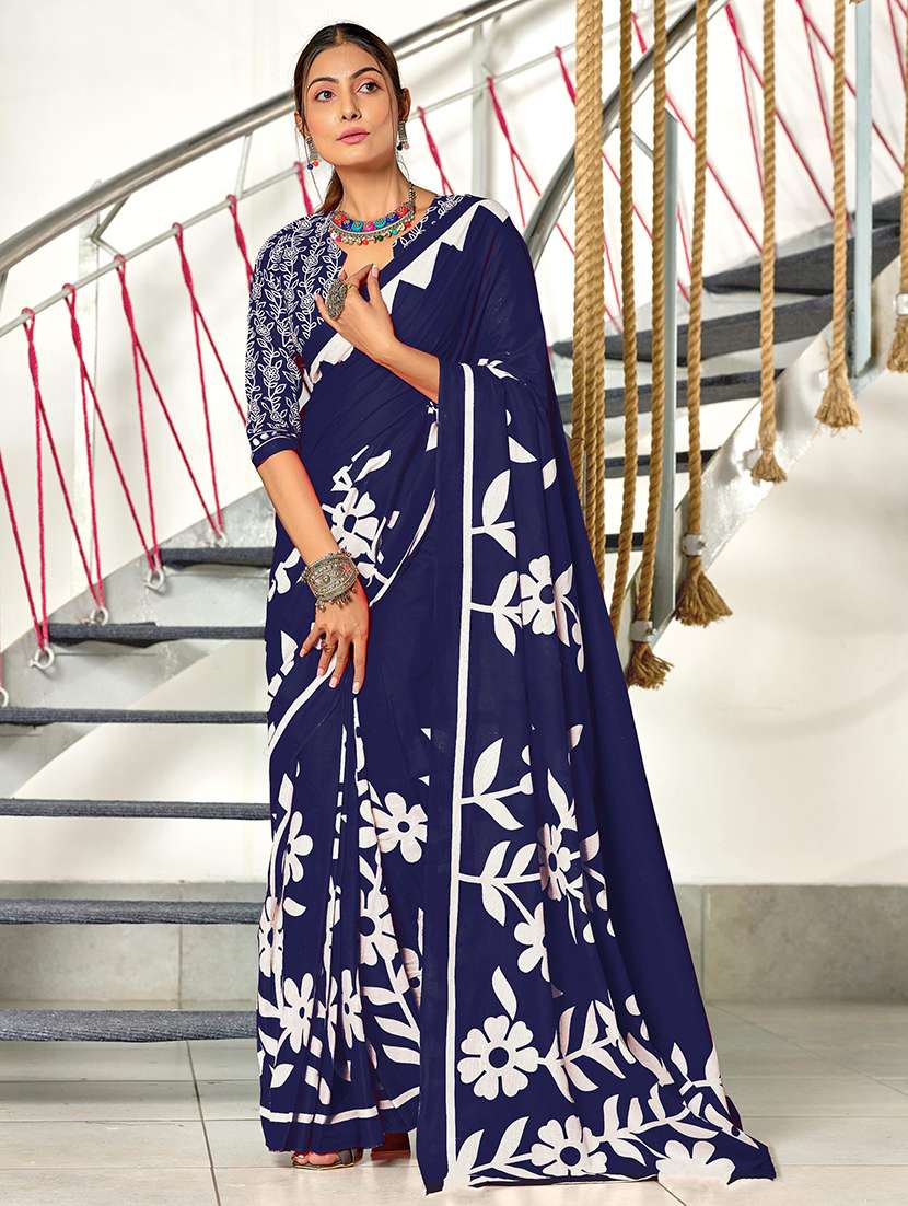 women printed casual wear saree with blouse