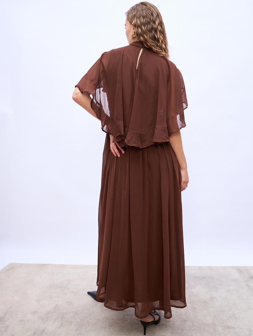 women solid cape sleeve fit and flare dress - 21971056 - Standard Image - 3