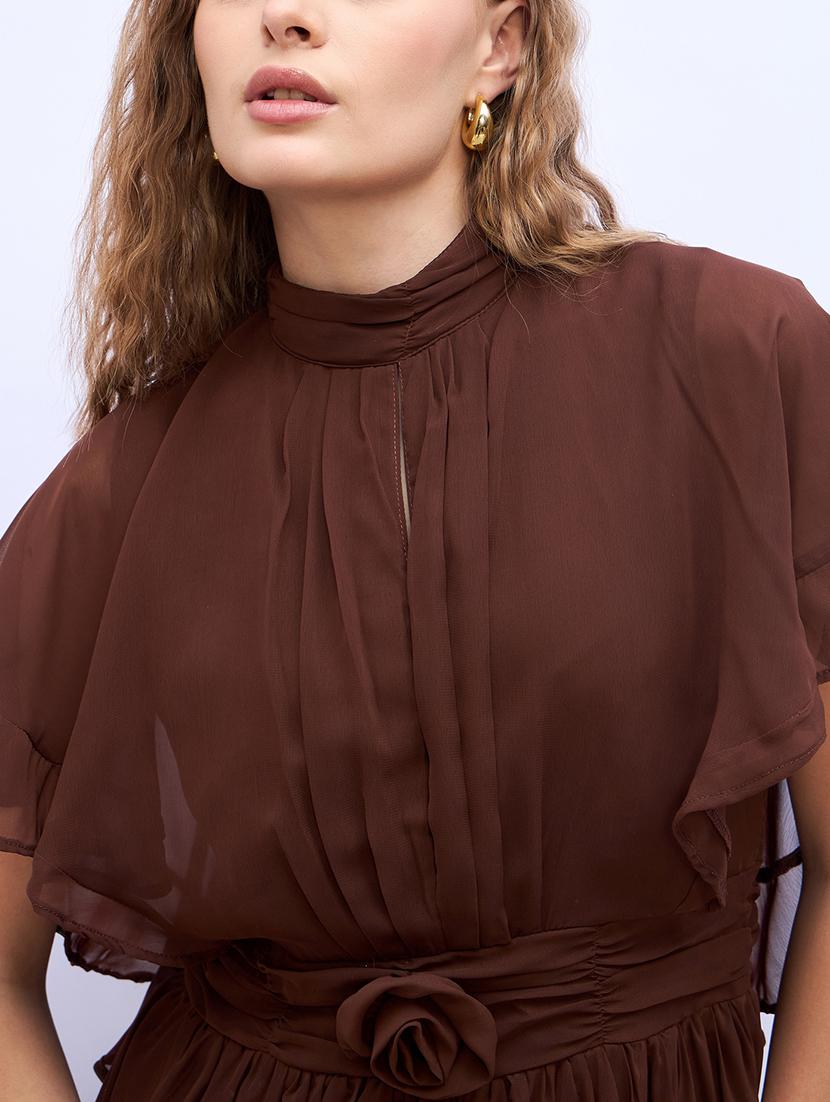 women solid cape sleeve fit and flare dress - 21971056 - Standard Image - 5