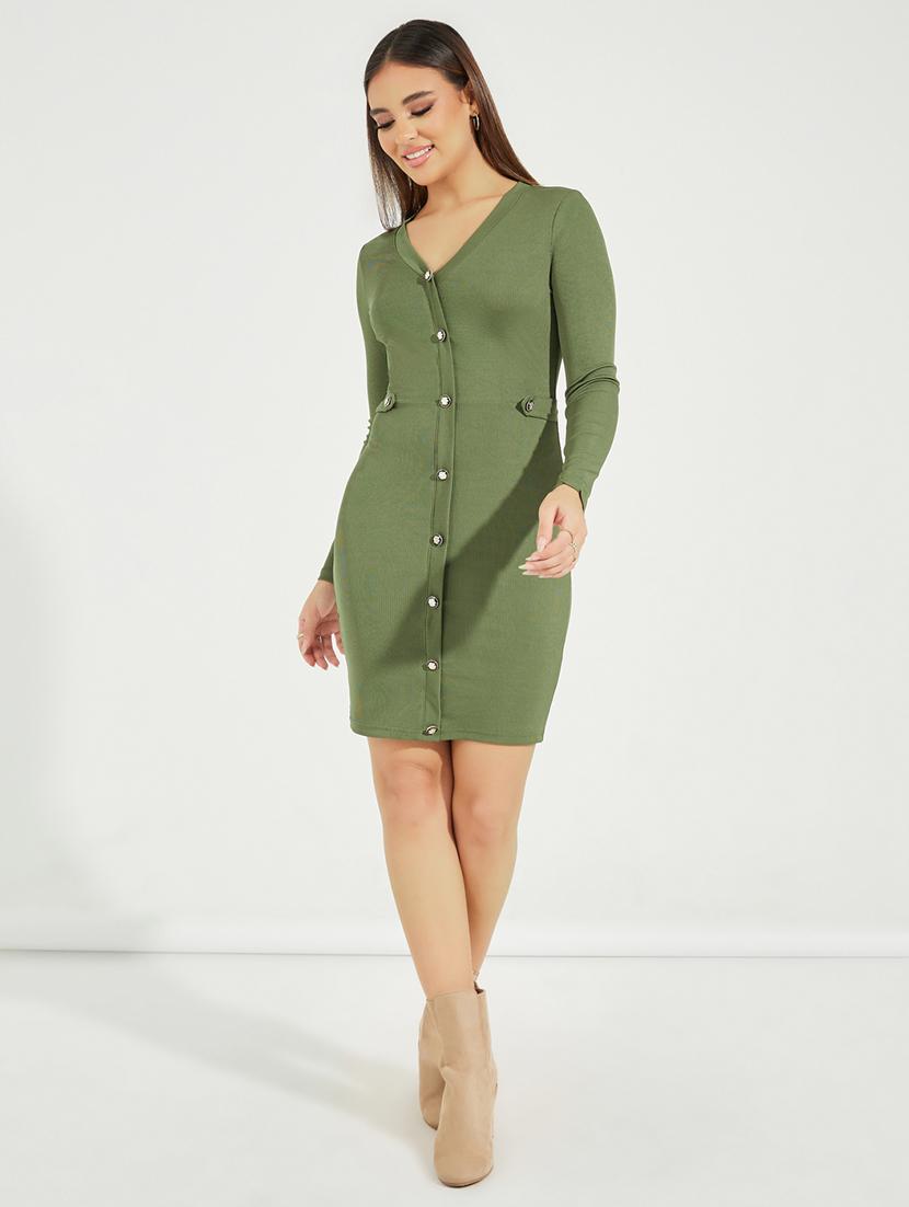 women solid long sleeve bodycon dress - 21971058 - Standard Image - 3