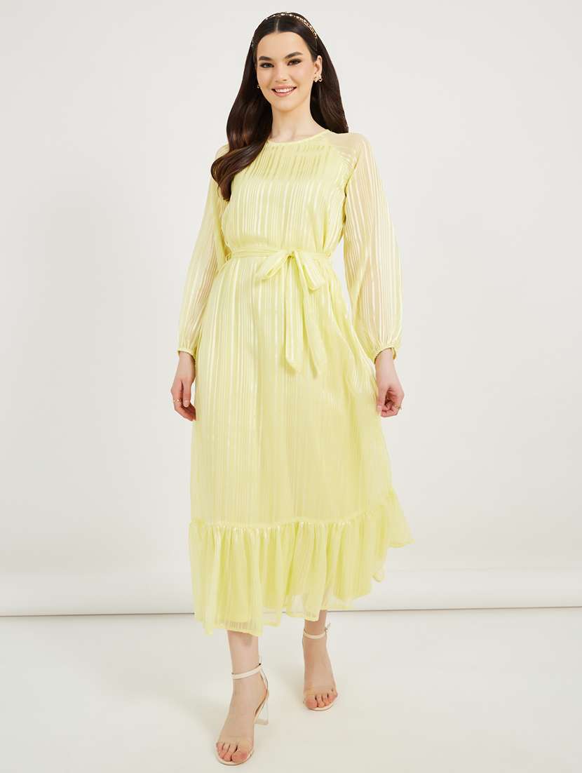 women striped puff sleeve tiered dress