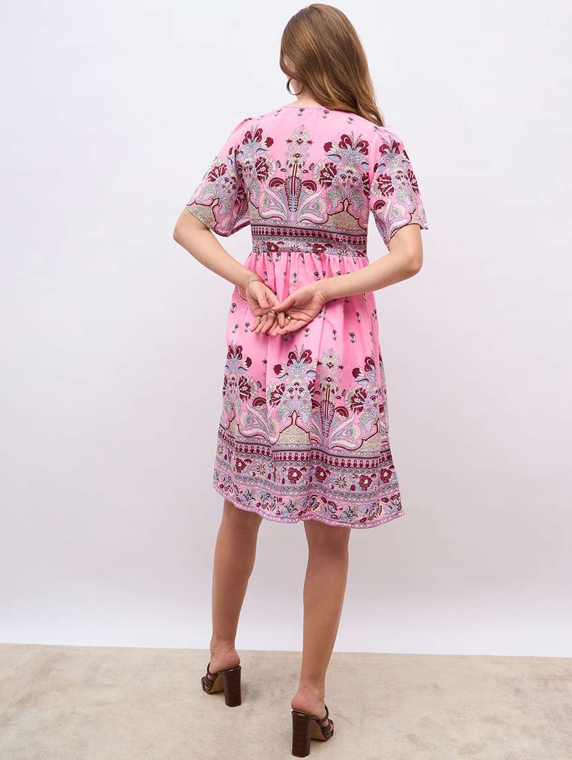 women printed flared sleeve a-line dress - 21971061 - Standard Image - 3