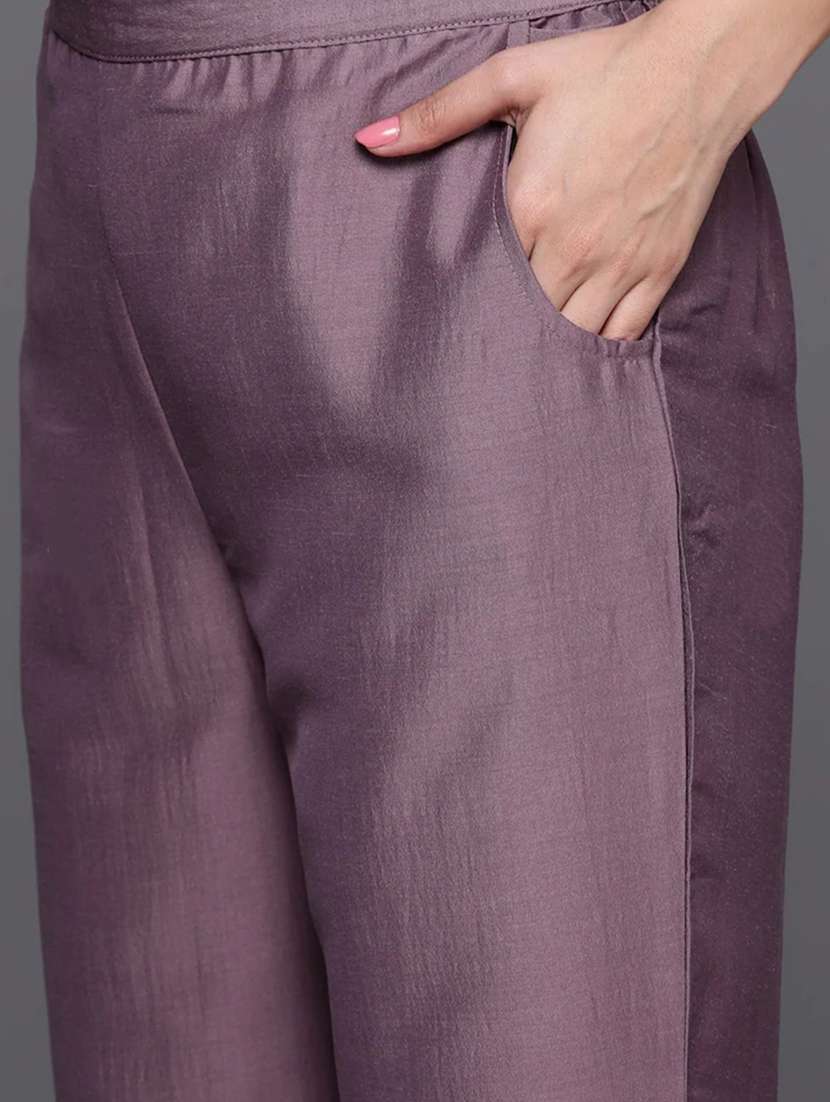 women solid with work long sleeve kurta pant with dupatta set - 21971072 -  Standard Image - 5