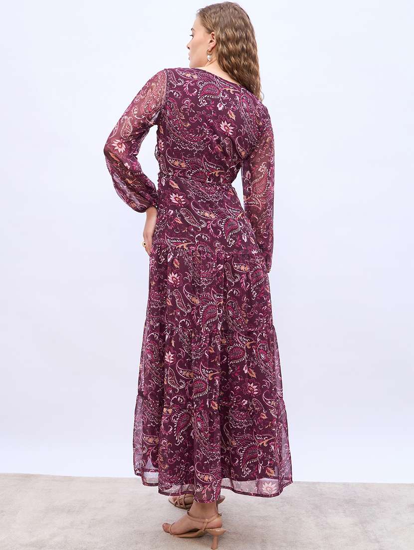 women printed puff sleeve fit & flare dress - 21971107 -  Standard Image - 3