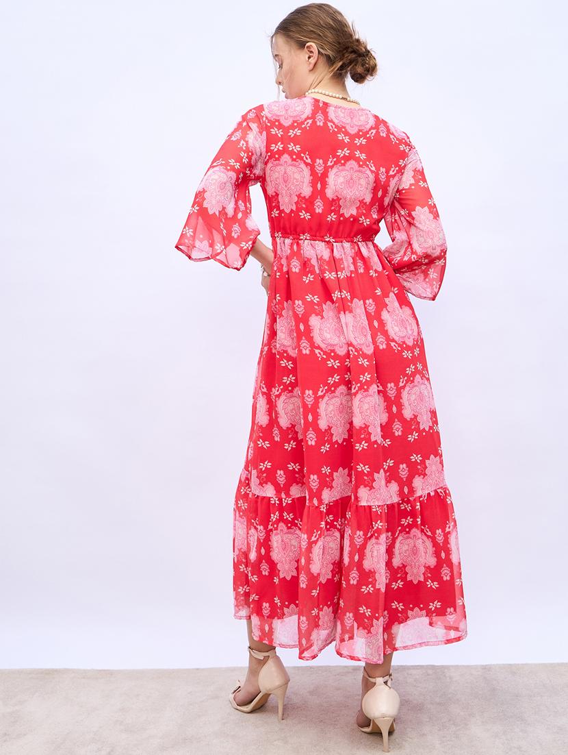 women printed flared sleeve tiered dress - 21971108 - Standard Image - 3