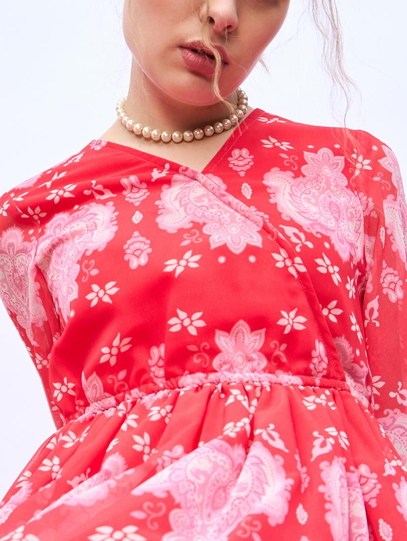 women printed flared sleeve tiered dress - 21971108 - Standard Image - 5