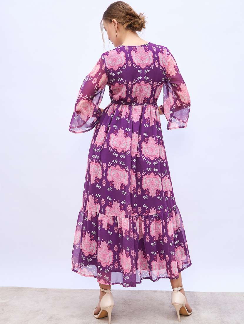 women printed flared sleeve tiered dress - 21971109 -  Standard Image - 3