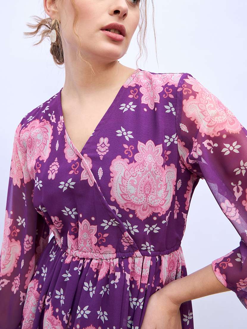 women printed flared sleeve tiered dress - 21971109 -  Standard Image - 5