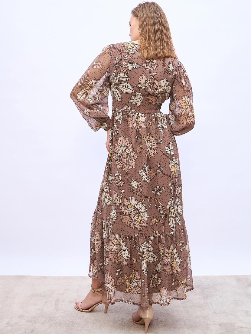 women printed puff sleeve tiered maxi dress - 21971110 - Standard Image - 3